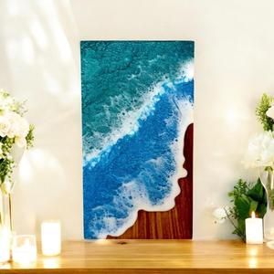 Urne funéraire artisanale en résine motif vague océanique, souvenir commémoratif côtier, personnalisable - Product Image 5