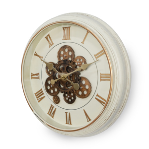 Moving gear wall <b>clock</b> 18 inch white vintage rustic frame with <b>silent</b> bronze gold numbers for home décor - Product Image 2