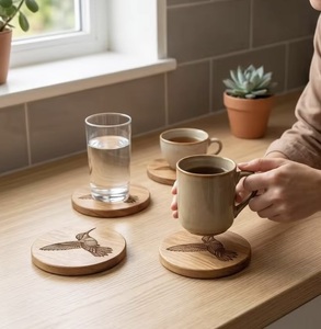 Juego de Posavasos Cuadrados de Madera con Diseño de Colibrí, Rústicos, Hechos a Mano, Antideslizantes, de 10 mm de Grosor - Product Image 4