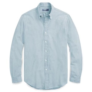 Chemise en jean délavé pour homme, 100% coton, à manches longues, col à revers, coupe ajustée, avec logo cheval brodé tricoté, style décontracté, vente en gros, collection été - Product Image 4