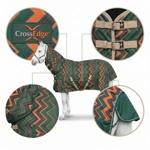 Couverture d'hiver robuste pour chevaux CrossEdge, motif chevron en zig-zag, couverture de cou détachable, imperméable et respirante, couverture d'extérieur - Product Image 2