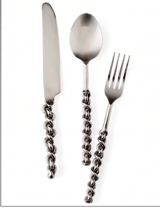 Ensemble de couverts à poignée en forme de nœud, finition argentée, parfait pour les repas en famille, les dîners à la maison, les occasions spéciales et les cadeaux. - Product Image 1