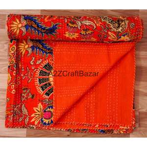 Precio al por mayor: Nueva colcha Kantha floral multicolor 100% algodón puro hecha a mano en India, estilo bohemio, disponible para cama. - Product Image 4