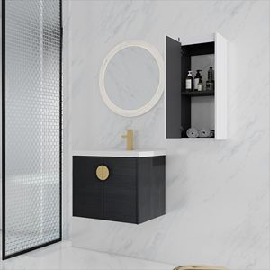 Mobile Bagno Sospeso da 24 Pollici con Lavabo in Ceramica e Ante a Chiusura Ammortizzata 00112WH 06324BCT Combinazione Armadietto (KD) - Product Image 1