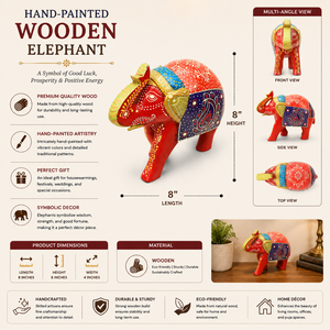 Handcrafted Painted Wooden <b>Elephant</b> Figurine | Traditional Hand-Painted Decorative <b>Elephant</b> Showpiece for Home <b>Decor</b> - Product Image 5