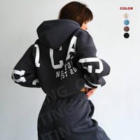 Chicago New York Hooded Sweatshirt Set Unisex Coklat dengan Cetakan Huruf Kasual Panjang Penuh Longgar Cocok untuk Semua Musim