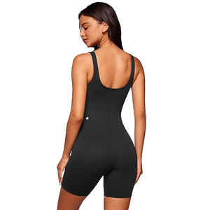 จั๊มสูทโยคะแบบ Racerback สำหรับผู้หญิง ชุดบอดี้สูทออกกำลังกายไร้รอยต่อ กระชับกล้ามเนื้อ เอวสูง ผ้ายืดสแปนเด็กซ์ โพลีเอสเตอร์ ซิปด้านหน้า ชุดกีฬา - Product Image 2