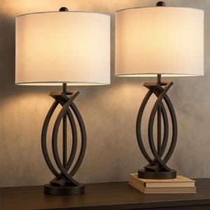 Lampe de table moderne en métal avec base et abat-jour blanc pour la décoration de la maison - Product Image 1