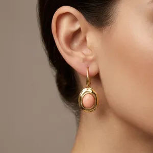 Boucles d'oreilles pendantes en opale rose naturelle ovale, style vintage, plaqué or 18 carats, paire de boucles d'oreilles uniques, dernier design, bijoux fantaisie - Product Image 2