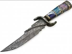 มีดเหล็กดามัสกัสทำมือจาก Iron Crown Forge ใบมีดคงที่ ใช้ได้หลากหลาย พร้อมตัวเลือก OEM ด้ามจับเรซิ่นลายหมุนสีน้ำเงินม่วง - Product Image 5