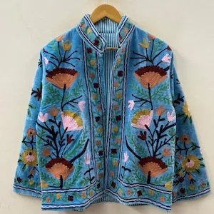 Designer Boho Velvet Suzani Jacket Hand Embroidered Vintage Ethnic <b>Coat</b> Statement Fashion Wear - Product Image 4