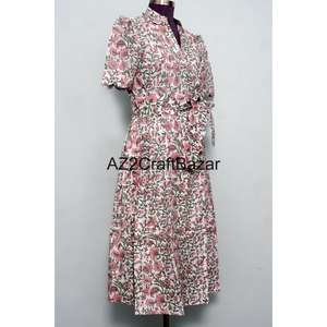 ชุดเดรสทรงเอผ้าฝ้าย 100% สำหรับผู้หญิง ทำมือ เป็นมิตรกับสิ่งแวดล้อม คอวี แขนสั้น ลายดอกไม้ ระบายอากาศได้ดี ซักได้ - Product Image 5