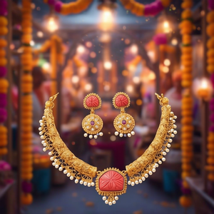 Gold Plated Pearl <b>Bridal</b> <b>Necklace</b> <b>and</b> <b>Earring</b> <b>Set</b>-Fashionable Festival Jewelry - Product Image 3