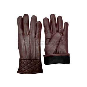 Brown Genuine Leather <b>Gloves</b> Fleece Lined Winter <b>Gloves</b> Quilted Cuff OEM Bulk Daily Wear Leather <b>Driving</b> <b>Gloves</b> - Product Image 2