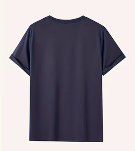 Short-Sleeved Camping Scenery Print Featuring a Blue RV Among Mountains, Forests, And Lakes, with Peaks, Trees, And The Sun And - Product Image 4