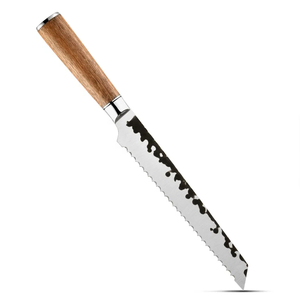 Custom Handmade Chef <b>Bread</b> <b>Knife</b> in Carbon Steel Wood Handle with Leather Sheath Ambidextrous Dishwasher Safe - Product Image 1