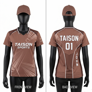Women Badminton Jersey 170 GSM Interlock Polyester Breathable Brown Aqua <b>White</b> Side Panels Screen Print Custom Name Number V Nec - Product Image 2