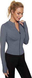 Camiseta de Yoga Gris para Mujer, Manga Larga con Media Cremallera, Transpirable, de Poliéster, Color Sólido, Ropa Deportiva, Corte Regular, para Todas las Temporadas - Product Image 2