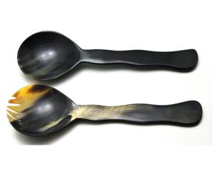 Juego de 2 servidores de ensalada de cuerno, diseño de primera calidad, hechos a mano con cuerno natural de búfalo, a un precio asequible. - Product Image 1
