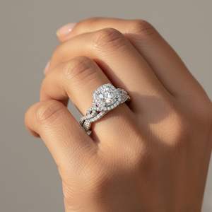 Anillo solitario redondo de 1.00 quilates – Halo trenzado con pavé - Product Image 6