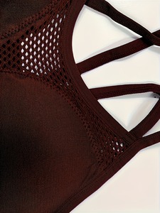 Seamless Moisture Wicking Sports Bra Mesh Detailing Dual Spaghetti Shoulder Strap <b>Cross</b> Back Design Pullover Crop <b>Top</b> - Product Image 3