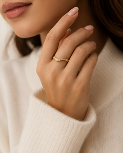 Wholesale 14K Yellow Gold Curved Wedding Band <b>Ring</b> with Round and Baguette Cut Moissanite Accent Minimalist Luxury <b>Stacking</b> <b>Ring</b> - Product Image 6