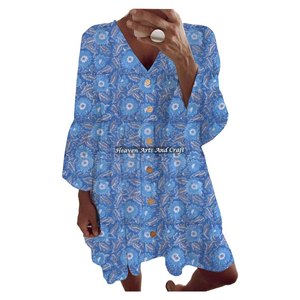 Ropa de Playa, Estilo Boho Chic, Top con Estampado Floral, Vestido de Verano con Pliegues y Mangas de Campana, Tops de Algodón Estilo Bikini para la Moda de Verano - Product Image 2