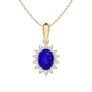 14K <b>Solid</b> <b>Gold</b> Natural 6*4mm 0.4Ct Oval Tanzanite <b>Pendant</b> With Floral 0.14Ct Diamond Halo Customized Handmade <b>Pendant</b> Necklace - Product Image 1