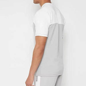 Ensemble décontracté pour homme : T-shirt à manches courtes col rond bicolore blanc et gris avec short assorti, tricoté, pour entraînement et fitness en extérieur - Product Image 2
