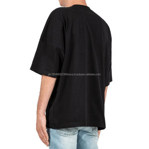 T-shirt noir surdimensionné pour homme, t-shirts grande taille, t-shirts amples avec impression personnalisée, t-shirts brodés - Product Image 4