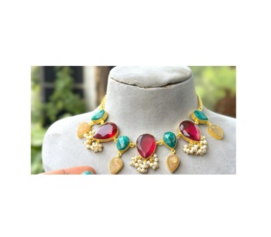 Stylish Stones Look Jewelry <b>Sets</b> For Women With Pearl Look Necklace <b>Earrings</b> <b>Gold</b> Plated Stone Ethnic Wedding Party Wear - Product Image 3