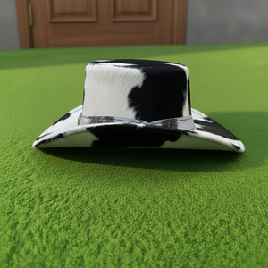 Sombrero de Vaquero de Cuero Vacuno Blanco y Negro con Banda Trenzada, Sombrero Unisex Marrón y Blanco Estilo Vaquero del Oeste para Festivales y Rodeos - Product Image 5