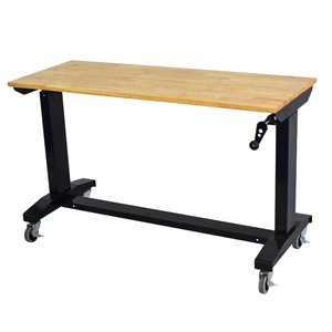 Wholesale CSPS Natural 117cm Manual Lift <b>Table</b> Convertible <b>Adjustable</b> Height Workbench with Casters for Garage Workshop - Product Image 1