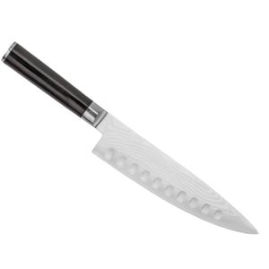 Cuchillos de chef clásicos de 8 pulgadas con hoja hueca, estilo Damasco, de acero inoxidable, con mango negro para profesionales. - Product Image 2