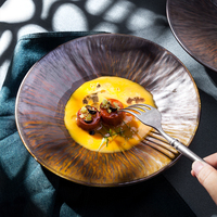 Assiette à dîner ronde en porcelaine mate marron de style arabe YAYU, fabrication professionnelle, pour restaurant coréen, assiette à soupe en céramique