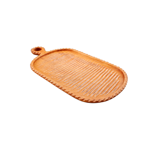 Planche à découper ronde en bambou avec poignée, finition bois naturel - Product Image 2