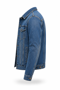 Chaqueta de Mezclilla Azul para Hombre, Cierre de Botones, Corte Regular, Estampado Informal, Estilo Otoñal, 100% Algodón, Tejido Lavado a la Piedra - Product Image 2