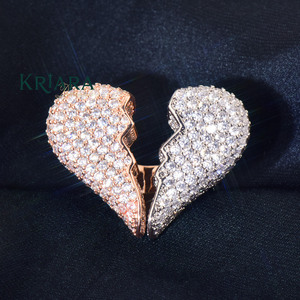 Anillo de cóctel de plata 925 con oro rosa, moissanita de corazón roto, corte brillante redondo, engaste pavé, joyería de lujo para mujer, anillo de fiesta - Product Image 1