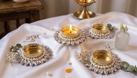 Supports de bougies chauffe-plat de luxe faits à la main en cristal et perles, écologiques, avec fleurs en strass métalliques, base Diya, pour anniversaire, vente en gros