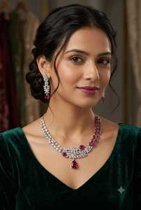 Fancy Collection High Quality Alloy Gold Plated Classic Geometric Moissanite Imitation Pearl Kundan Necklace Earring <b>Set</b> Jewelry - Product Image 1