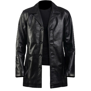 Vestes pour hommes TOPEAK Sports 2026 de qualité supérieure, longues, noires, en cuir véritable, coupe-vent, respirantes, à col carré, à simple boutonnage - Product Image 1
