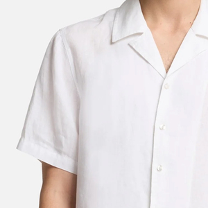 Camiseta de Lino para Hombre, Estilo Urbano Casual, con Cuello Camisero y Manga Corta, Diseño con Logotipo, Servicio OEM para Uso Diario Informal - Product Image 3