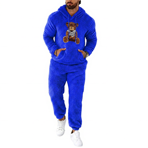Ensemble de survêtement unisexe marron en polaire respirant et écologique avec applique ours, tenue décontractée à manches longues pour l'hiver - Product Image 3