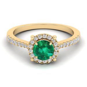 Bagues de fiançailles halo en or massif 14 carats avec diamants certifiés IGI pour femmes, prix de gros REYES, bijoux fins de luxe avec pierres précieuses émeraude. - Product Image 1