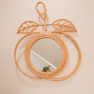 Apple Shaped Wall Hanging Wicker <b>Mirrors</b> Home Decor Modern Natural Rattan <b>Mirror</b> for Children Boys and Girls - Product Image 3