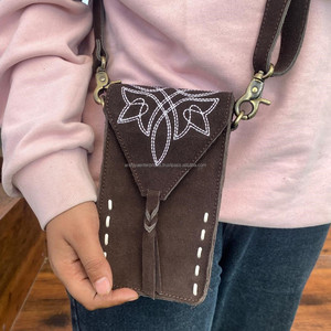 Bolso multiusos para teléfono móvil de cuero de gamuza de punto de bota, bolso cruzado de cuero genuino Premium de alta calidad para teléfono móvil para mujer - Product Image 2