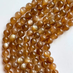 ลูกปัดมูนสโตนสีน้ำตาลธรรมชาติทรงกลม สวยงาม ระยิบระยับ คุณภาพสูง - Product Image 1
