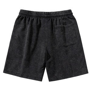OEM 2026 Custom Unisex Woolen Acid Wash Shorts 100% Cotton Casual Style <b>Elastic</b> Waist <b>Strings</b> Anti-Wrinkle Eco-Friendly Front - Product Image 2