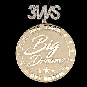 Colgante 3WS Big Dreams, Chapado en Oro de 14K, Diamante Natural de Corte Brillante Redondo, Certificado IGI, Joyería Unisex Estilo Hiphop - Product Image 1