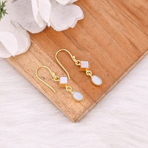 Mother of Pearl Two Stone <b>Earrings</b> Handmade Gemstone Jewelry for Women - Product Image 3
